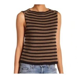Vince Tank Top Womens XS Brown Striped Knit Cropped Sleeveless Vest Tight Knit